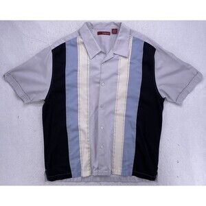Sobrino Bowling Shirt XL Blue White Black Colorblock Rockabilly Retro Camp